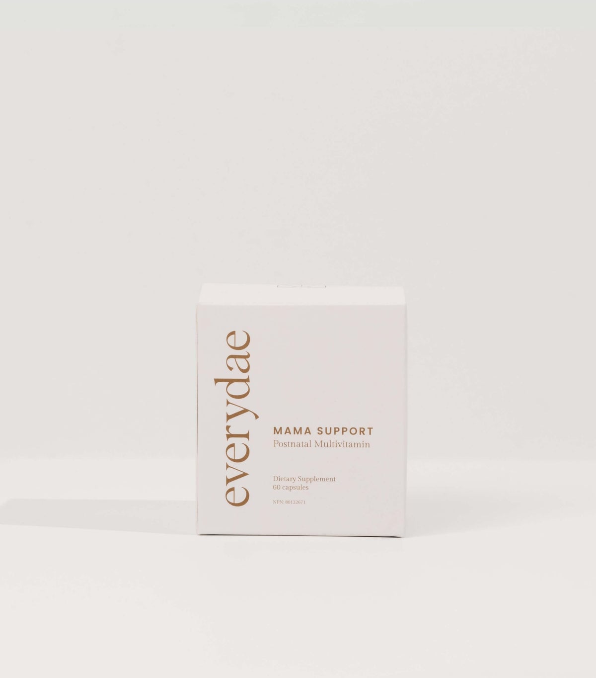 Pale pink Everydae Mama Support postnatal multivitamin box on a neutral background