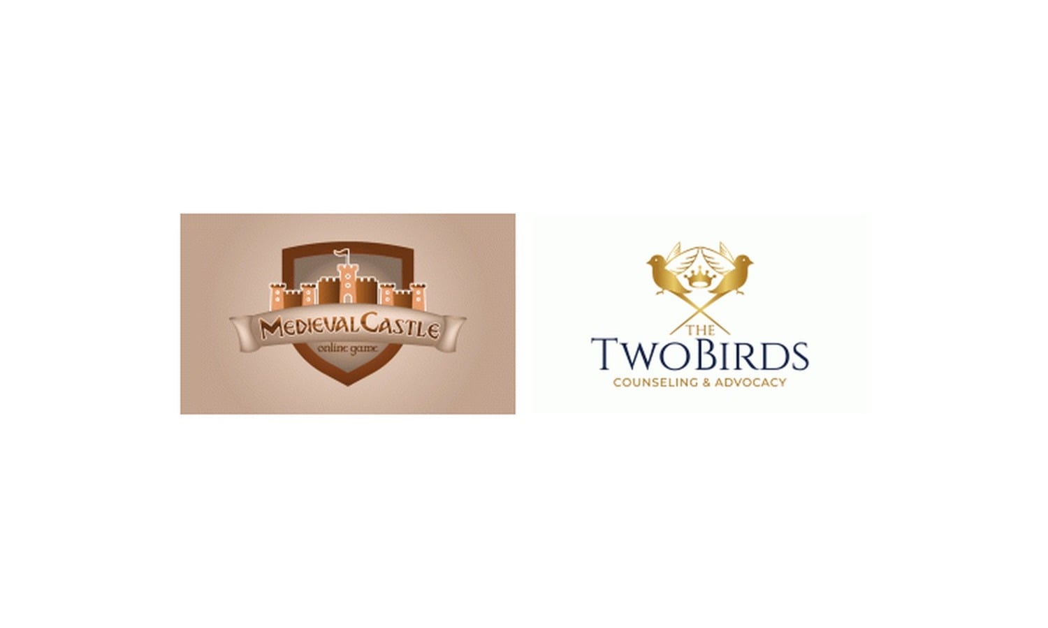 Two illustrated emblem logos from the LogoNerds portfolio centred on white
